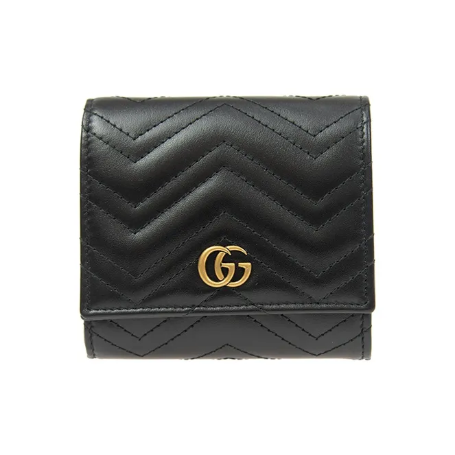 GUCCI Marmont Cow Leather Card Holder Money Clip Wallet Women's Black-0