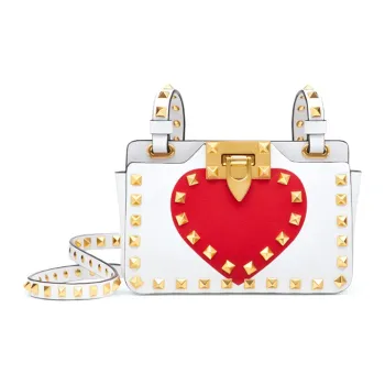 Valentino Cow Leather One Shoulder Crossbody Clutches Women's White/Red