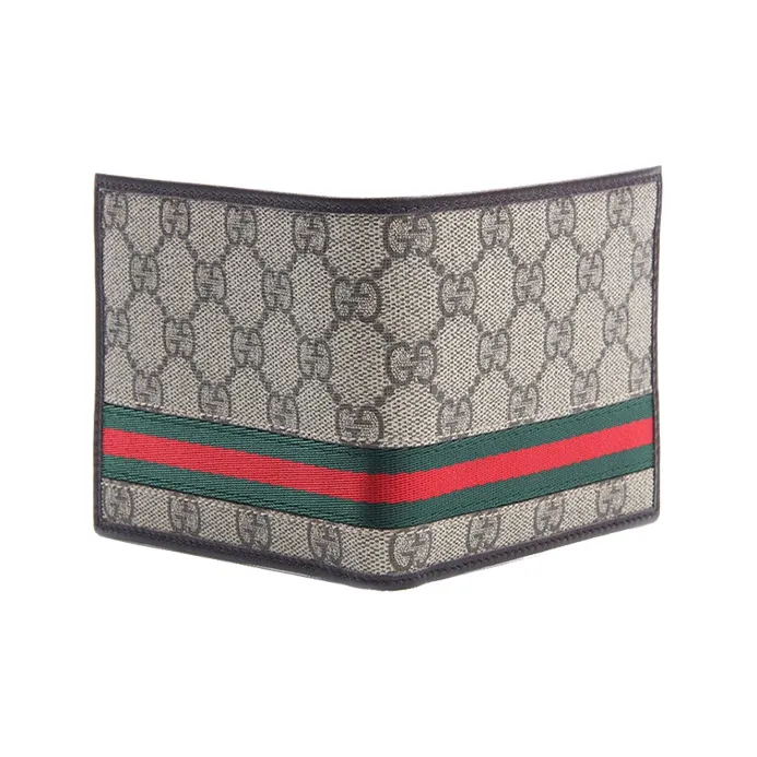 GUCCI Canvas With Leather Wallet Men's Ebony & Brown-1