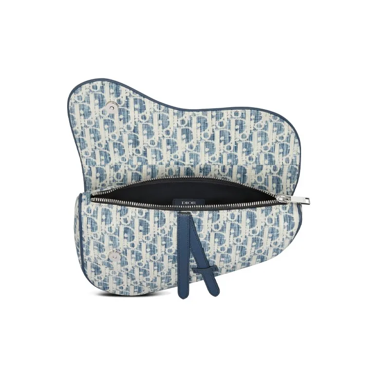 DIOR Saddle Canvas Leather Saddle Bag, Canvas Bag, Crossbody Bag, Fanny Pack, Sling Bag Men's Blue/White-2