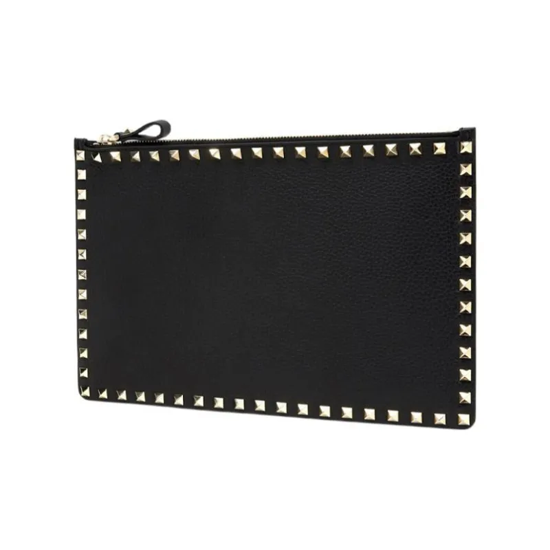 Valentino ROCKSTUD Rough Cow Leather Clutch Women's Classic Black-1