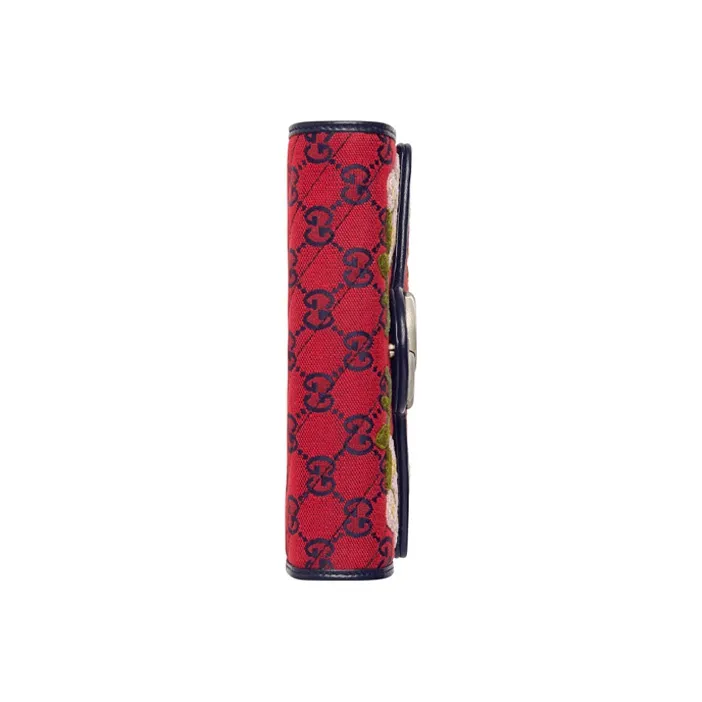 GUCCI GG Marmont Multicolor Leather Trim Quilting Canvas Chain Wallet Shoulder Bag Crossbody Bag Mini Women's Red/Blue-4