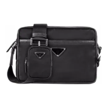 PRADA Saffiano Nylon Leather Shoulder Bag Men's Black