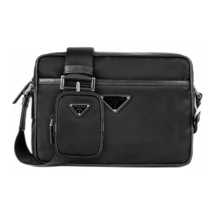 PRADA Saffiano Nylon Leather Shoulder Bag Men's Black-0