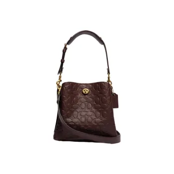 COACH Willow Litchi Grain Leather Bucket Bags Crossbody Bag, Shoulder Bag Women's Red Brown