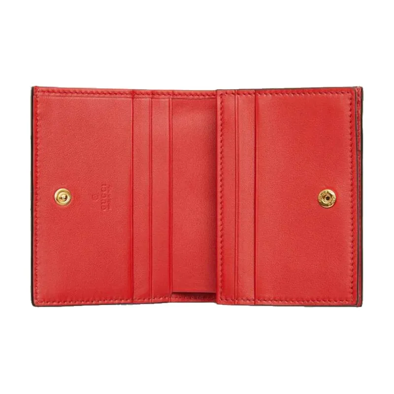 GUCCI Valentine's Day Collection Canvas With Leather Card Holder, Wallet Women's Ebony/Red-3