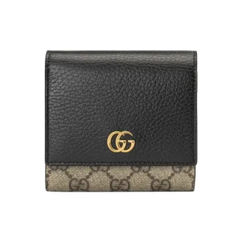 GUCCI Marmont Canvas With Leather Wallet Women's Ebony/Black