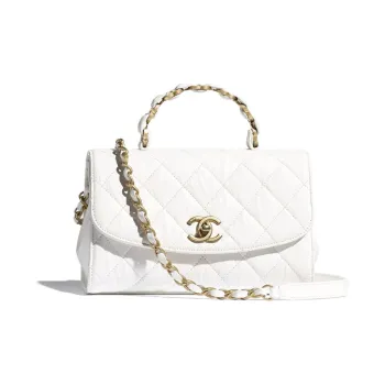 CHANEL COCO Handle Wrinkle Lambskin One Shoulder Handbags Large Size Women's White