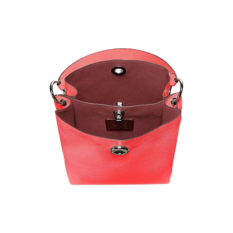 COACH Charlie Pebbled Leather Bucket Bag Handbag Shoulder Bag Crossbody Bag Large Size Women's Light Coral Red-3