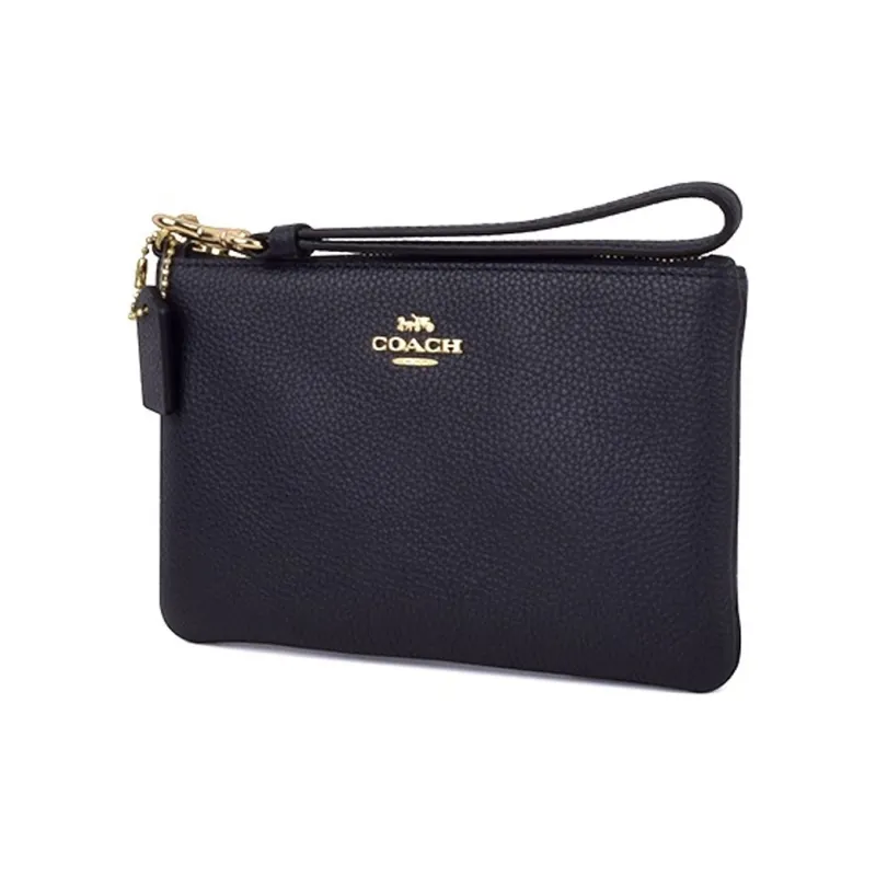 COACH Wristlet Leather Makeup Bag, Clutch Trumpets Women's Black-2