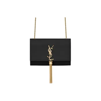 SAINT LAURENT KATE Grained Embossed Leather Tassel Bag Chain Shoulder Bag Crossbody Bag Small Size Women's Black