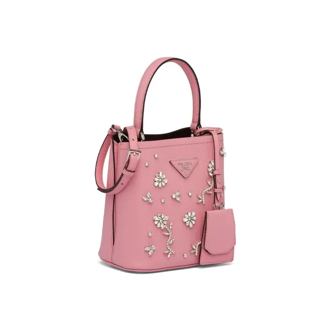 PRADA Panier Leather Handbag Small Size Women's Petal Pink-1