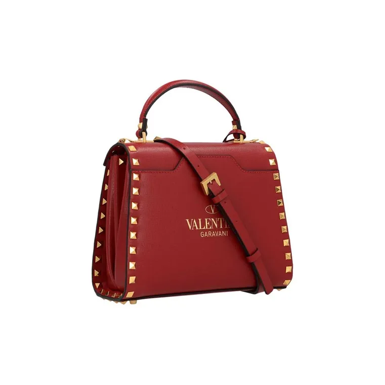 Valentino Grained Calfskin Portable Crossbody Bag Shoulder Bag Small Size Women's Red-1