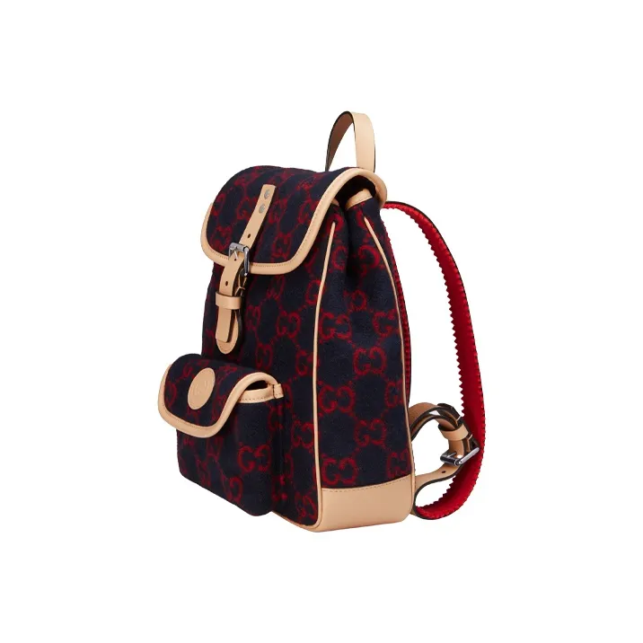 GUCCI Wool Patchwork Leather Backpack Kids' Dark Blue/Red/Beige-1