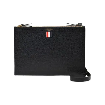 THOM BROWNE Logo Printed Pebbled Crossbody Bag