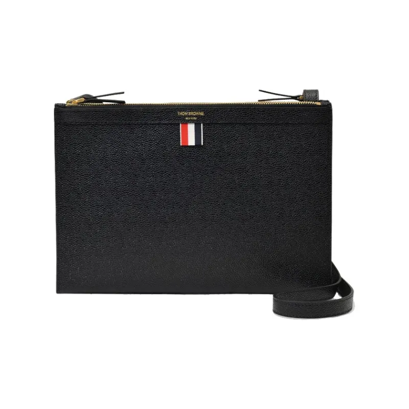 THOM BROWNE Logo Printed Pebbled Crossbody Bag-0