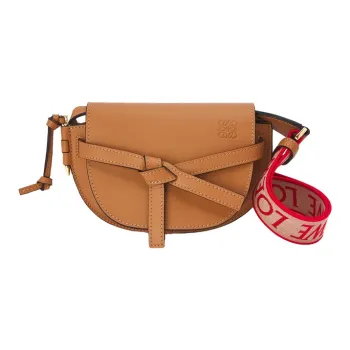 LOEWE Gate Leather Bowknot Bag, One Shoulder Handbag, Crossbody Bag Mini Women's Desert Brown