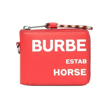 Burberry Horseferry Leather Full Zip Closure Money Clip Zip Closure Pouch Wallet Unisex Red/White