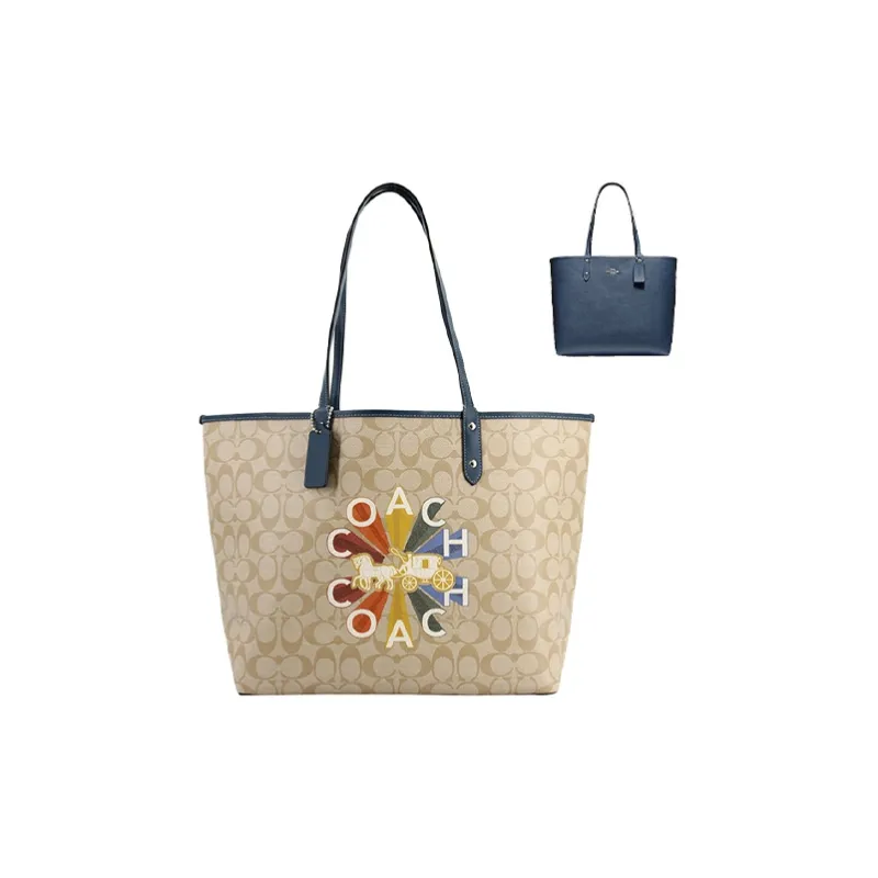 COACH City Multicolor Print Monogram Tote One Shoulder Handbag Tubas Women's Blue Khaki-0