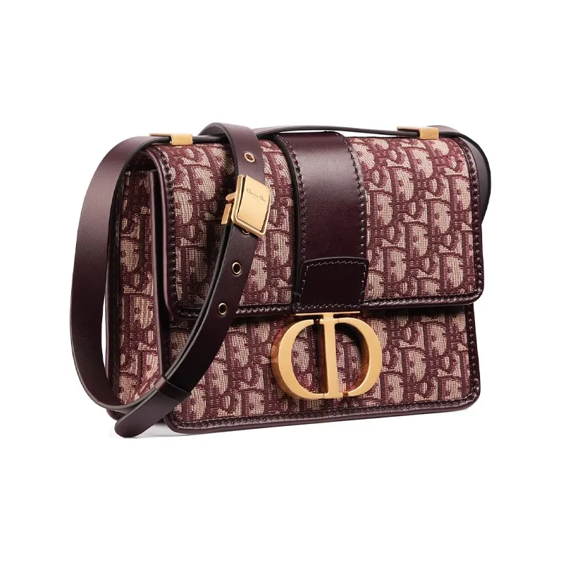 DIOR Jacquard Fabric Shoulder Bag Crossbody Bag Medium Size Women's Burgundy-1