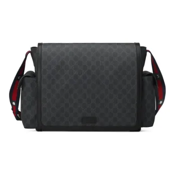 GUCCI Canvas With Leather Messenger Bag Shoulder Bag Crossbody Bag Men's Gray Black