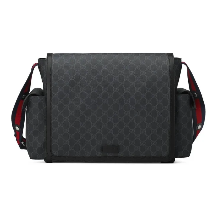 GUCCI Canvas With Leather Messenger Bag, Shoulder Bag, Crossbody Bag Men's Gray Black-0