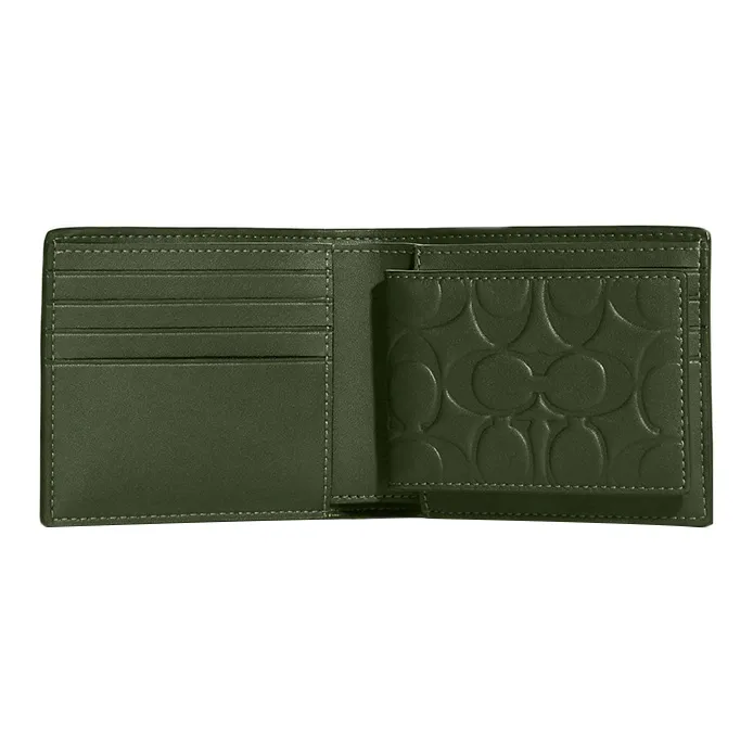 COACH 3 IN 1 Wallet Calfskin 3 in 1 Card Holder, Wallet Mini Men's Dark Green-1