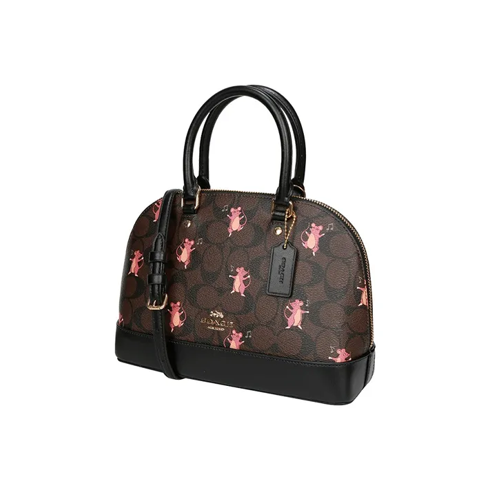 COACH Sierra 26 Party Animals Leather Single Shoulder Shell Bag Women's DarkBrown-1