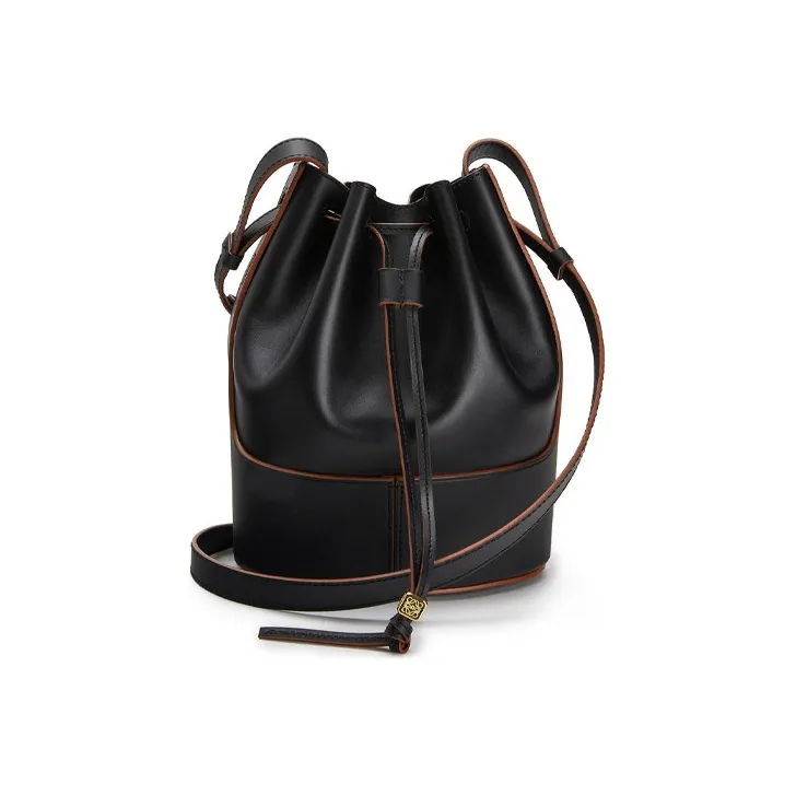 LOEWE Balloon Cow Leather Balloon Bag Drawstring Bag Shoulder Bag Crossbody Bag Small Size Women's Black-0