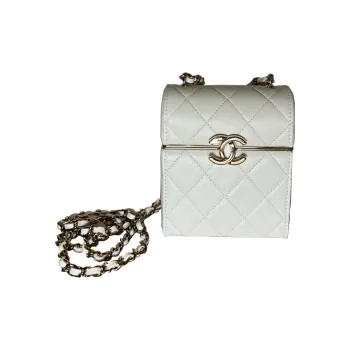CHANEL Lambskin Makeup Box Cigarette Case Crossbody Bag Small Size Women's White
