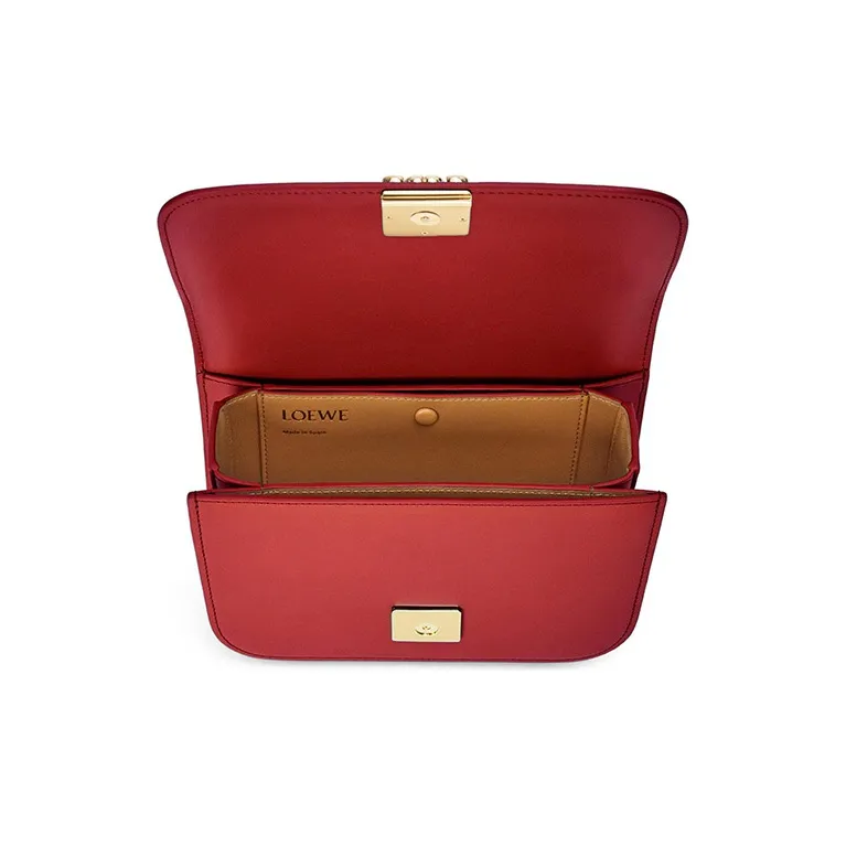 LOEWE Goya Silk Calfskin One Shoulder Crossbody Clutches Small Size Women's Red-3
