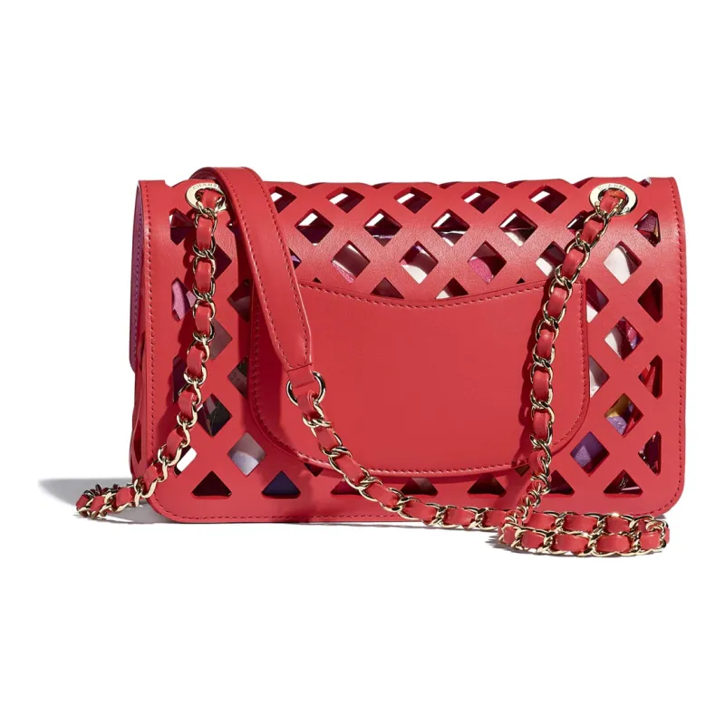 CHANEL Classic Flap CF Calfskin & Fabric & Metal Crossbody Bag, Shoulder Bag Women's Red-2