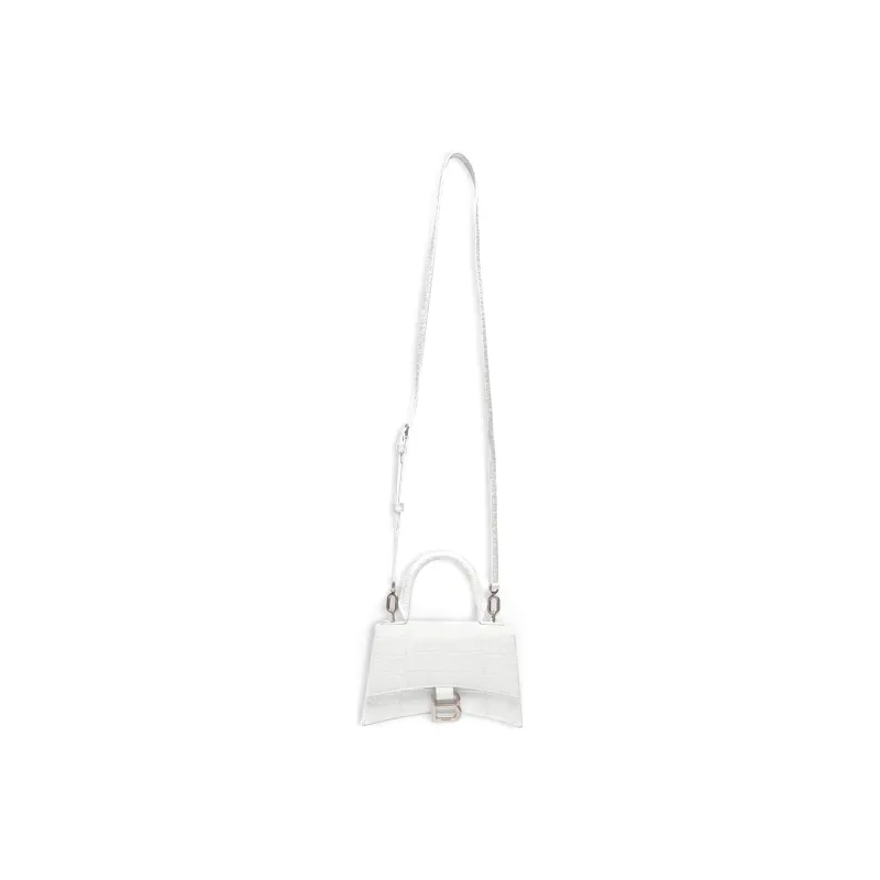Balenciaga Hourglass Crocodile Embossed Top Handle Bag Xs White-1