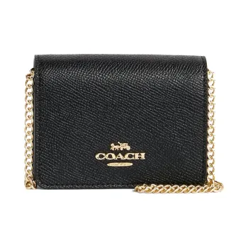 COACH Women's Mini Leather Wallet Chain Crossbody Bag Black
