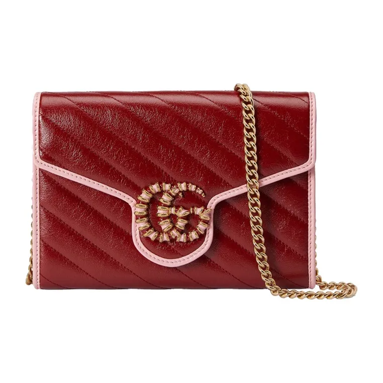 GUCCI Marmont Leather One Shoulder Handbag Crossbody Bag Mini Women's Red Pink-0