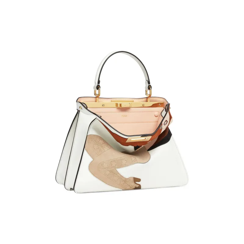 FENDI Peekaboo ISeeU Suede Trunk Bag Shoulder Bag Crossbody Bag Handbag Medium Size Women's White-4