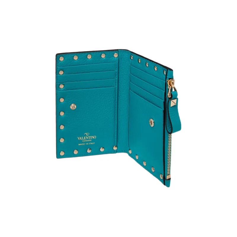 Valentino Rockstud Calfskin Wallet Coin Purses Card Holders Women's Ocean Green-3
