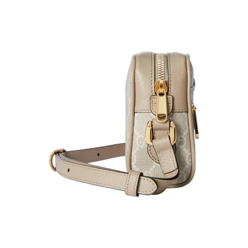 GUCCI Ophidia Canvas With Leather Camera Bag, Shoulder Bag, Crossbody Bag Mini Women's Beige/White-3