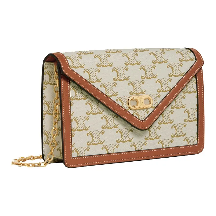 CELINE Triomphe Sheepskin Clutches Shoulder Bag Crossbody Bag White & Tawny-1