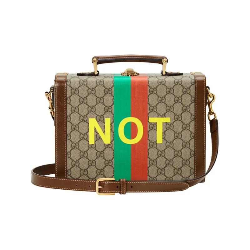 GUCCI Canvas With Leather Makeup Case, Portable Crossbody Bag, Shoulder Bag Unisex Brown-3