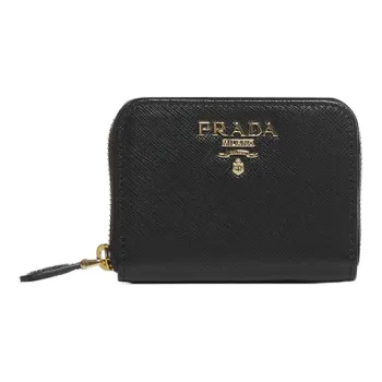 PRADA Leather Coin Purse Unisex Black