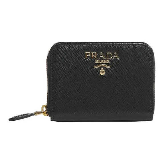 PRADA Leather Coin Purse Unisex Black-0