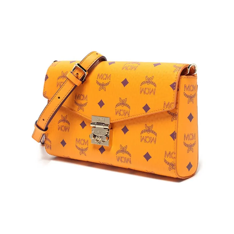 MCM Millie Visetos Artificial Leather Chain Bag, Crossbody Bag, Shoulder Bag Medium Size Women's Bright Orange-1