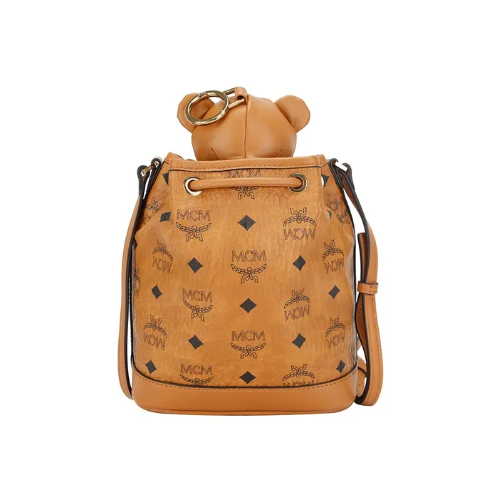 MCM Visetos Leather Bucket Bag, Shoulder Bag, Crossbody Bag Regular Women's Brown Cognac-2