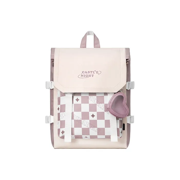 MR.ACE HOMME Nylon Fabric Backpack Laptop Backpack Regular Women's Checkerboard Purple/Black-6