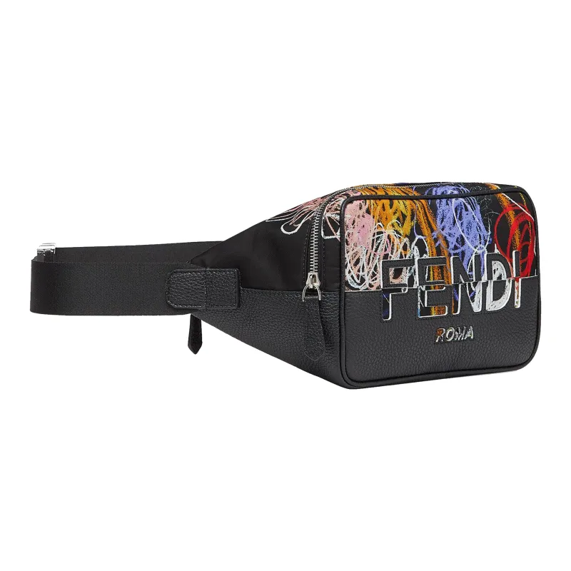 FENDI Nylon Fabric Sling Bag, One Shoulder, Crossbody, Fanny Pack Men's Black/Multicolor-1