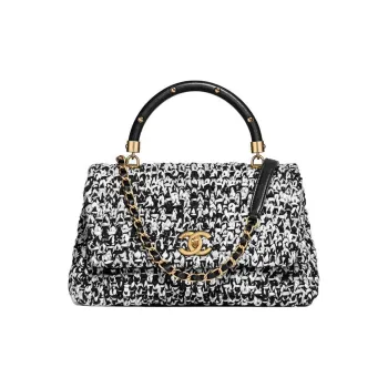 CHANEL Hooked Lambskin Patchwork, Controller Flap Bag, One Shoulder Handbag Women's Black & White & Gold