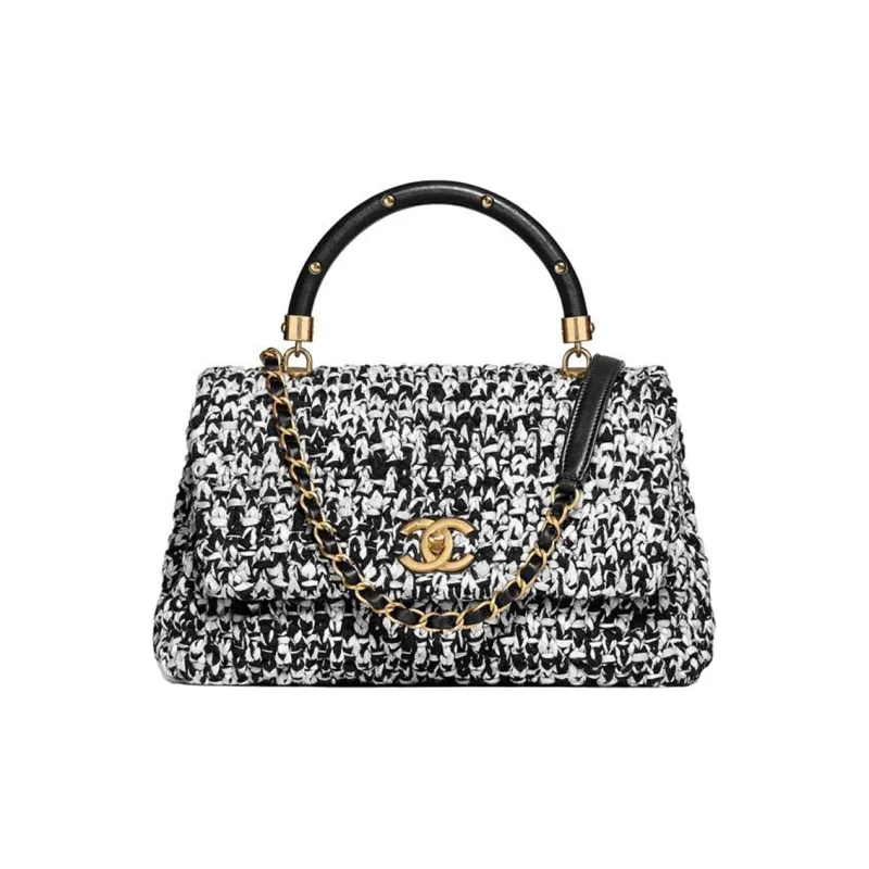 CHANEL Hooked Lambskin Patchwork, Controller Flap Bag, One Shoulder Handbag Women's Black & White & Gold-0