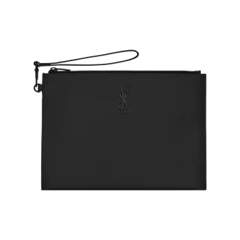 SAINT LAURENT Grained Embossed Leather Clutch Women's Black