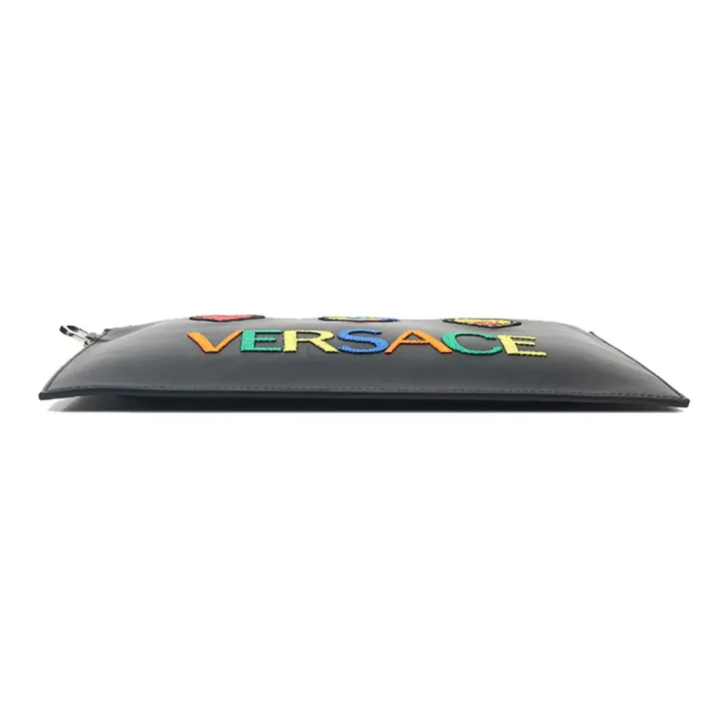 VERSACE Leather Clutch Unisex Black-3